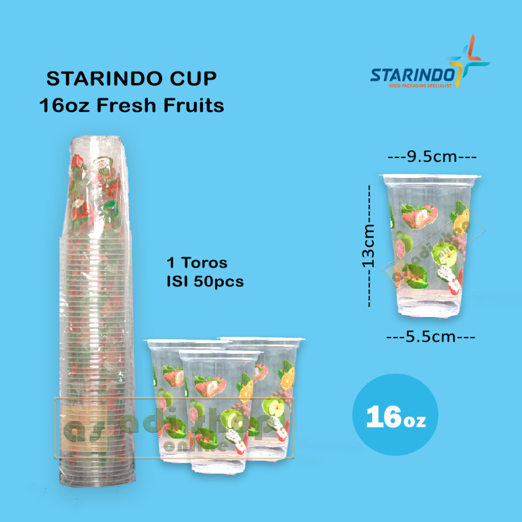 Jual Cup Buah Starindo 16oz Gelas Cup Plastik Fresh Fruit Motif Buah 1 Toros Isi 50pcs 4667