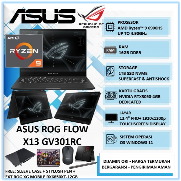 Jual Laptop Gaming 2IN1 Flip Touchscreen Asus ROG Flow X13 GV301RC ...