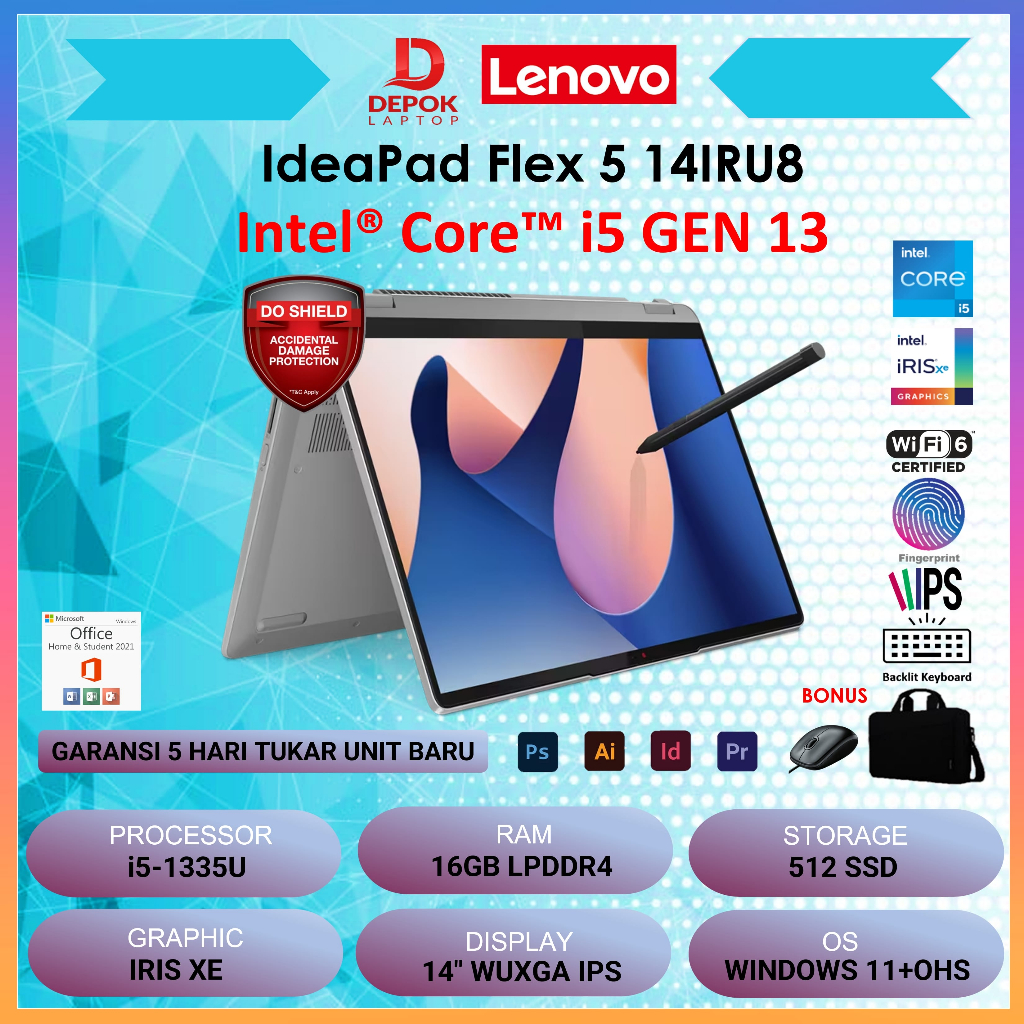 Jual Lenovo Ideapad Flex 5 14 Touch I5 1335 16gb 512gb W11ohs 140wuxga Ips Blit Pen 2in1 2yr 1304