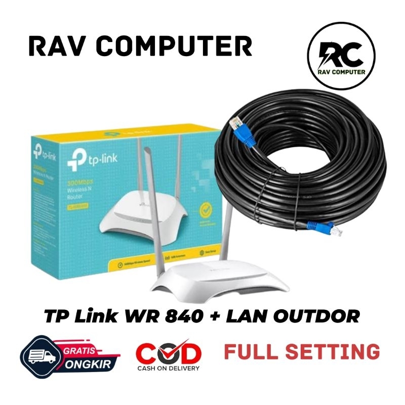 Jual PAKET PARAREL WIFI TP LINK WR 840 N + KABEL LAN OUTDOR RAV ...