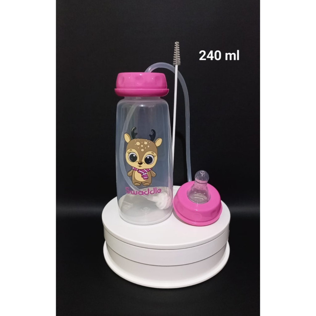 Jual SWADDLE HANDS FREE FEEDING BOTTLE WITH STRAW BRUSH SWB601 (Botol Susu Tanpa Pegang