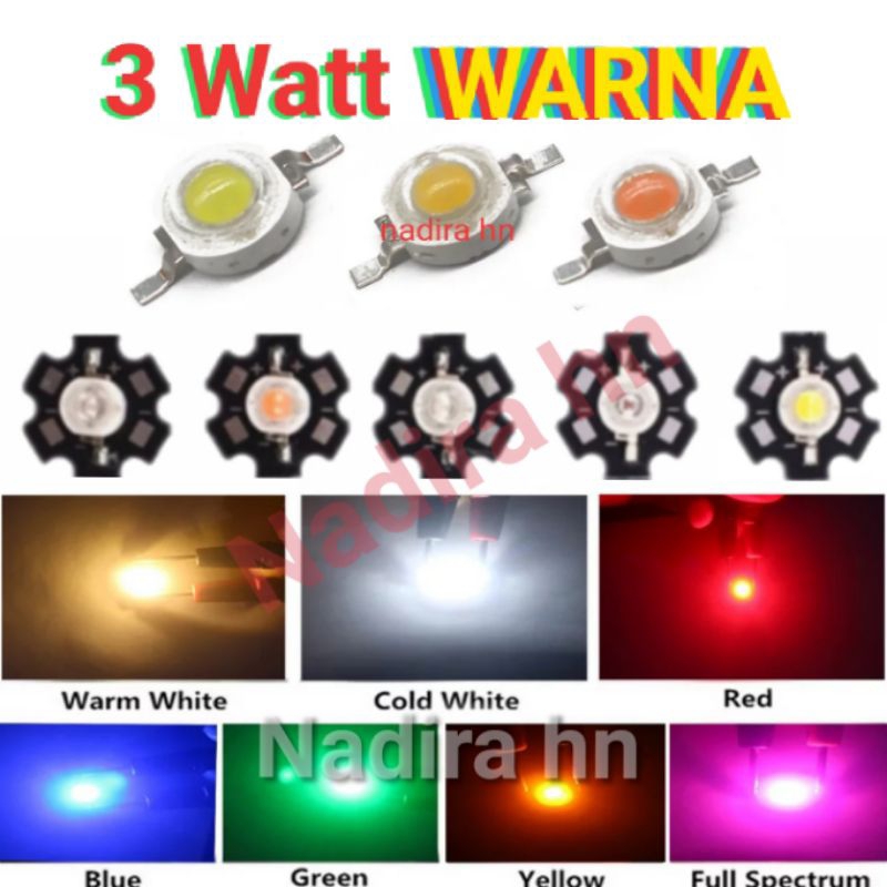 Jual LED 3W WARNA (+pcb/led saja/+resistor5V/12V) hpl chip 3 watt