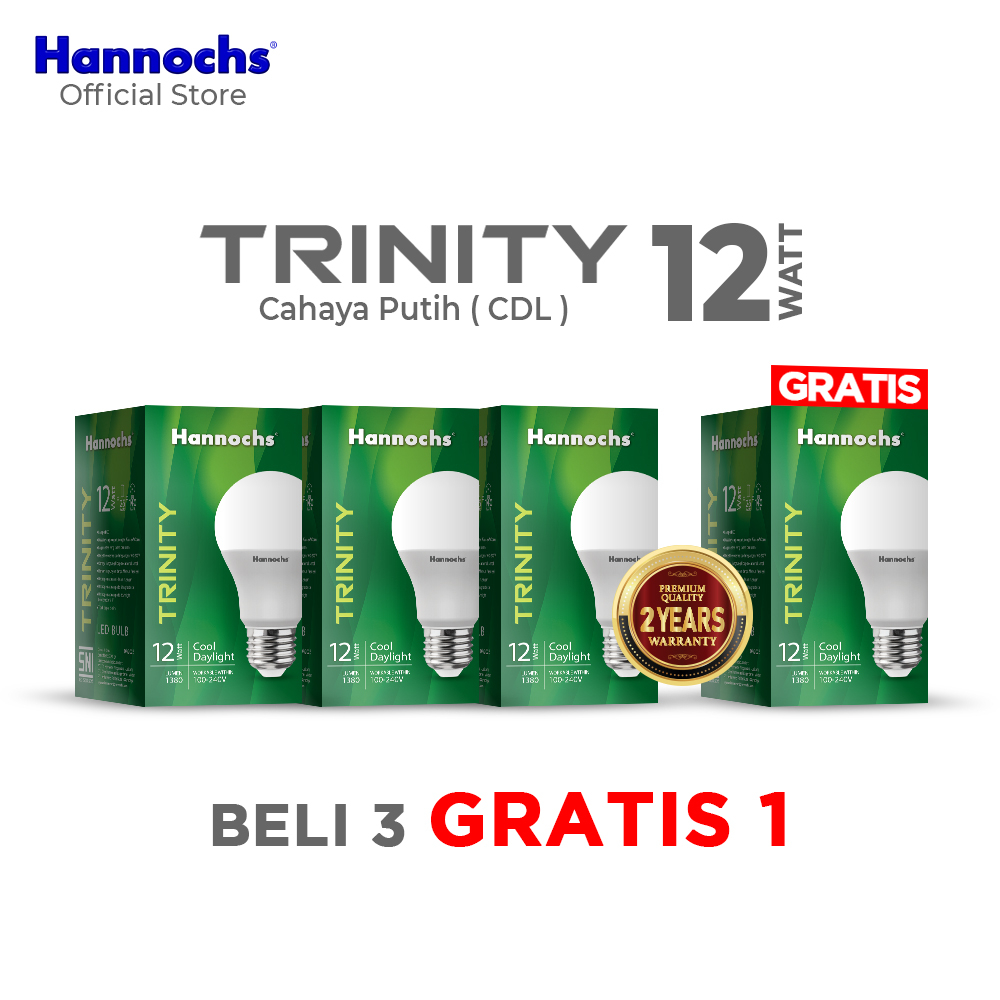 Hannochs Lampu Bohlam LED Trinity 12W isi 4pcs Multipack Cahaya Putih