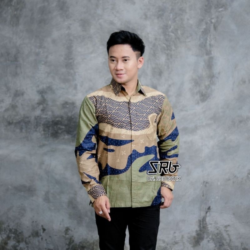 Jual Kemeja Batik Pria Motif Kawung Sage Green Baju Batik Hijau Series