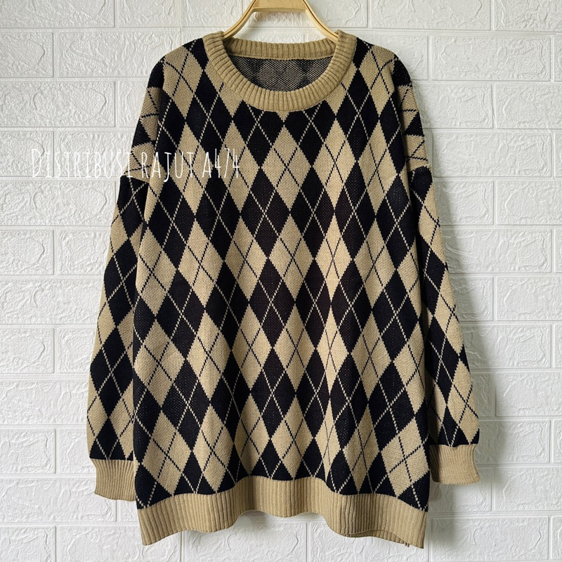 Jual OVERSIZED SWATER RAJUT MOTIF KETUPAT OVERSIZE BLUSE RAJUT KOREA ...