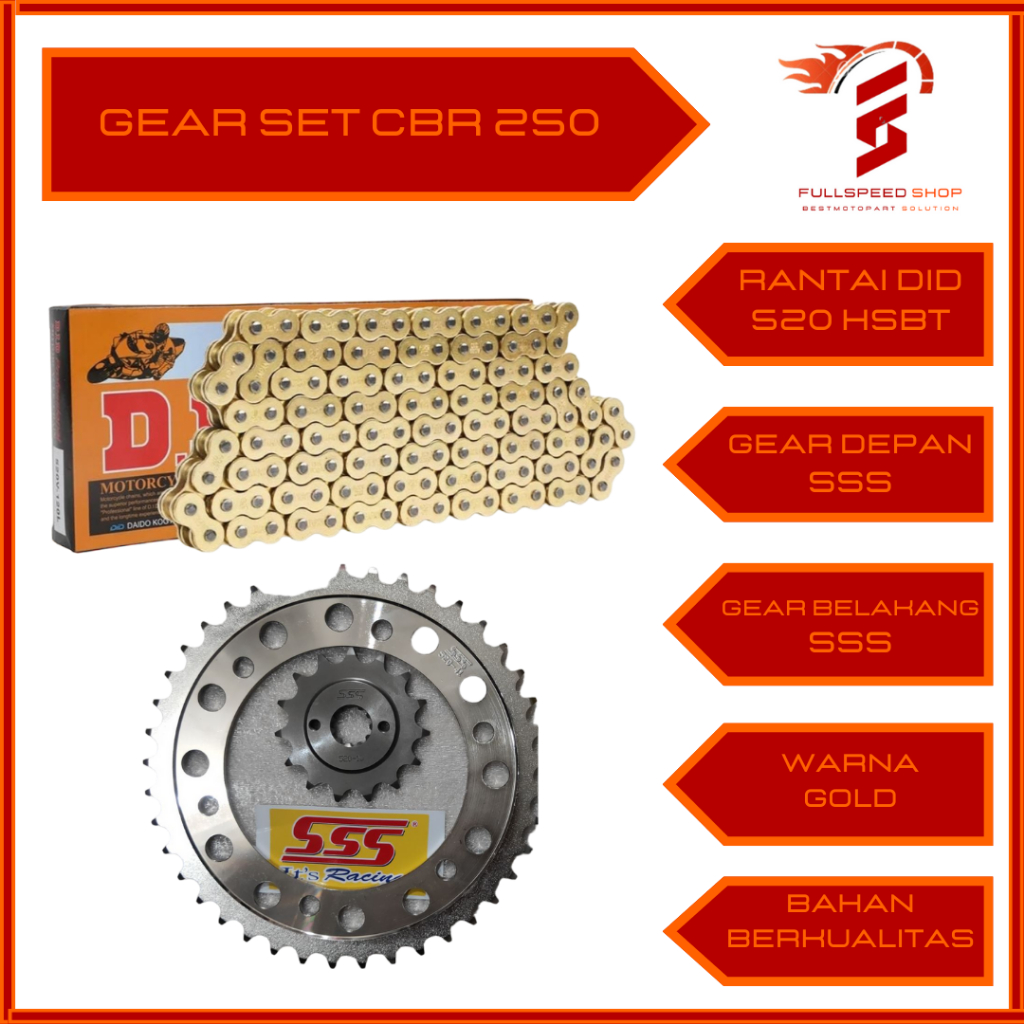 Jual GEAR SET CBR 250 RR RANTAI DID 520 HSBT GEAR DEPAN SSS UKURAN 14T