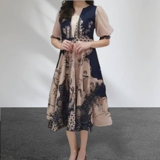 sachin and babi light blue dress DRESS BATIK WANITA JUMBO BIG SIZE 493 PESTA KERJA KANTOR BAJU HAMIL MIDI DRESS  BATIK MODERN CEWEK PEREMPUAN GEMUK GENDUT BESAR BIGSIZE OVER PLUS SIZE  MODEL TERBARU KEKINIAN MODIS ELEGAN TRENDY DRESS main image 0