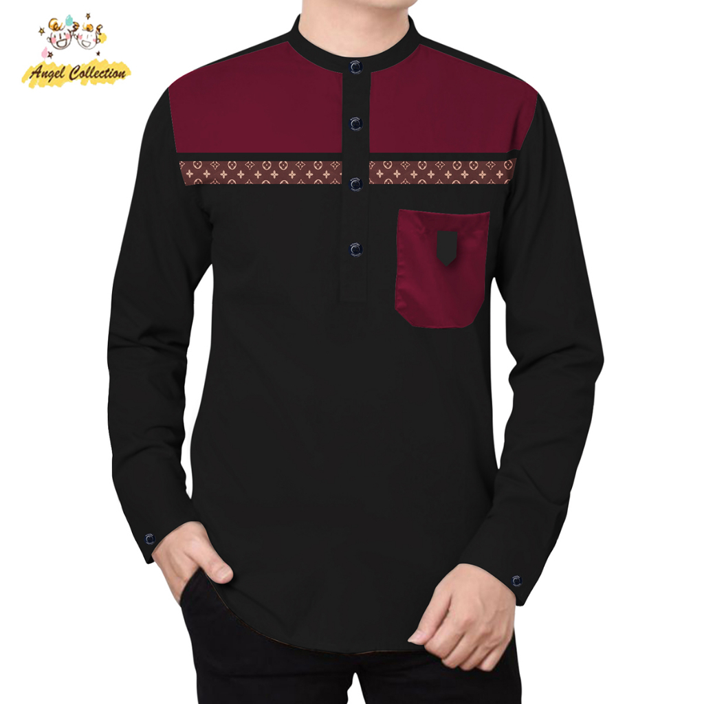 Ulicollection Baju Koko Muslim Pria Lengan Panjang Kombinasi Batik Terbaru