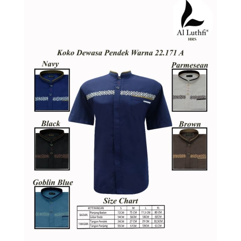 Jual Baju Koko Muslim Pria Warna Lengan Pendek AlLuthfi Model Motif