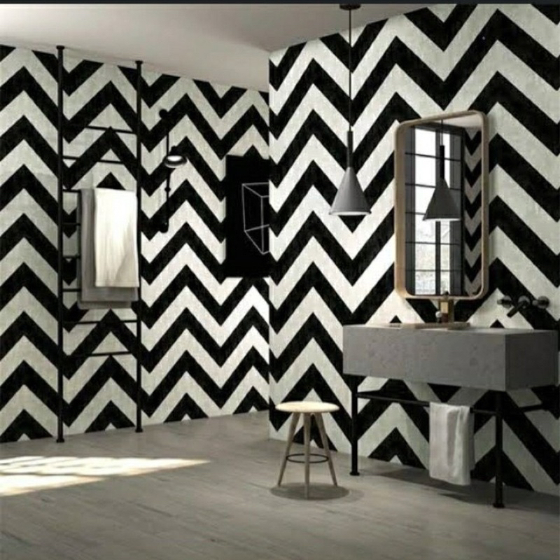 Jual WALLPAPER.DINDING GARIS ZIG-ZAG HITAM 45CMX10M | Shopee Indonesia