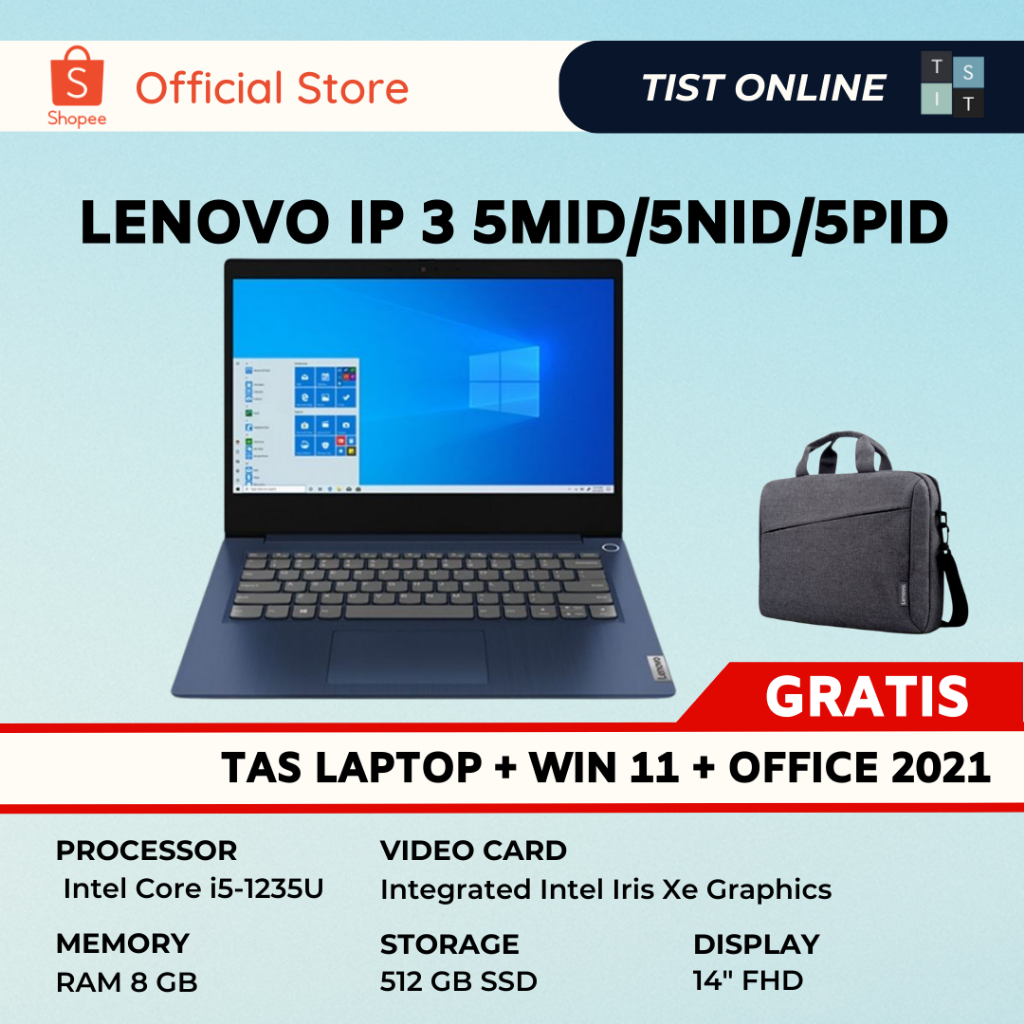 Jual Notebook Lenovo Ip3 14iau7 5mid 5nid 5pid I5 1235u 8gb 512gb Win11