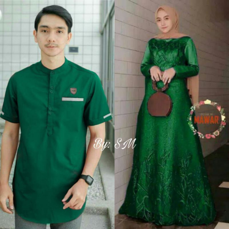 Jual [SM] BUSANA MUSLIM COUPLE SET AURA BROKAT IMPORT BAJU SARIMBIT