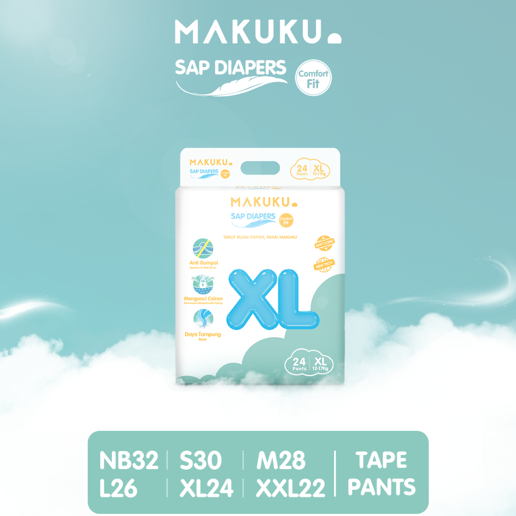 Jual MAKUKU SAP Diapers Comfort Fit Pants XL24 Popok Bayi Tipis Extra ...