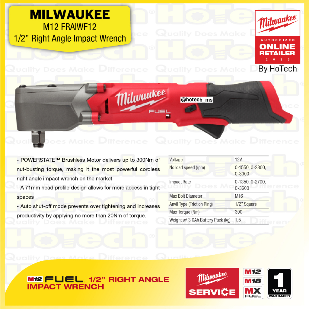 Jual MILWAUKEE M12 FRAIWF12 1/2” Right Angle Impact Wrench (Unit Only) Shopee Indonesia