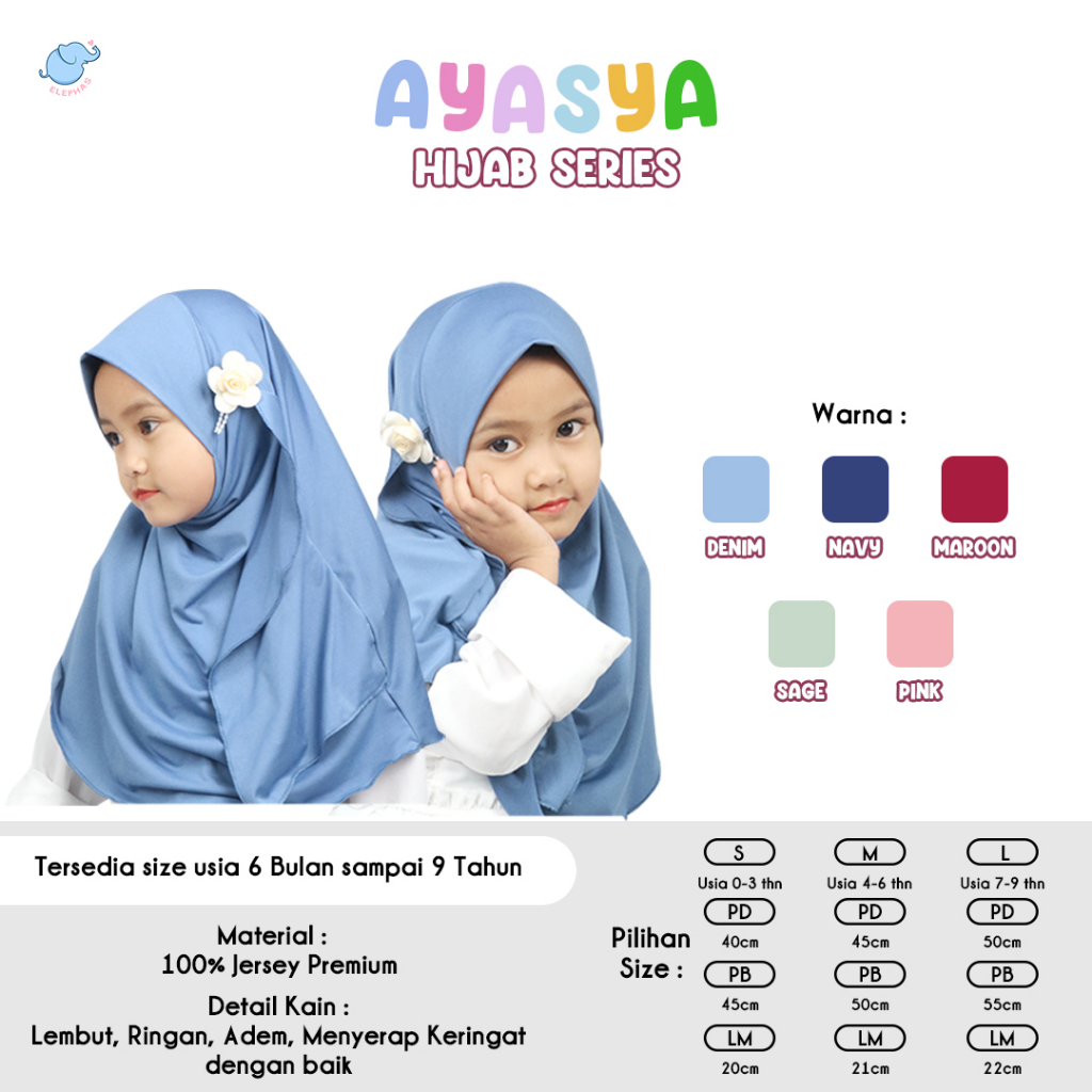 Jual Elephas Hijab AYASYA Series - Hijab Pashmina Instan Pastan Anak 6 ...