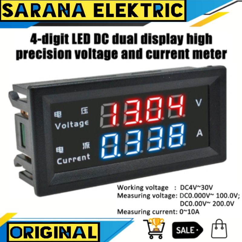 Jual VOLTMETER 4BIT M4430 AMMETER DIGITAL 0-100V 10A DUAL LED VOLT 4 ...