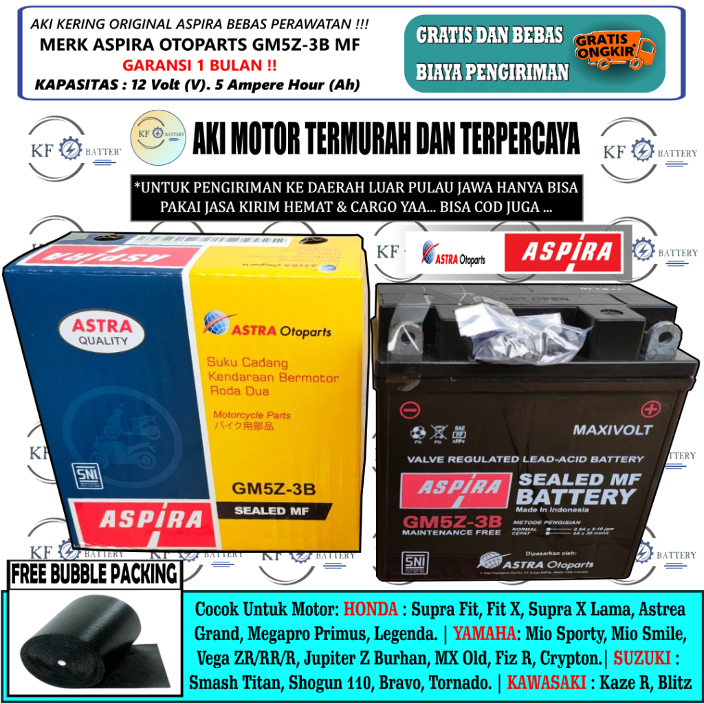 Jual AKI MOTOR JUPITER Z BURHAN, MX OLD, VEGA RR, SATRIA LUMBA GM5Z-3B