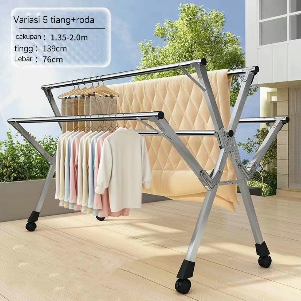 Jual Jemuran Baju Stainless Lipat Seluruh Baja Dengan Katrol 5 Batang 