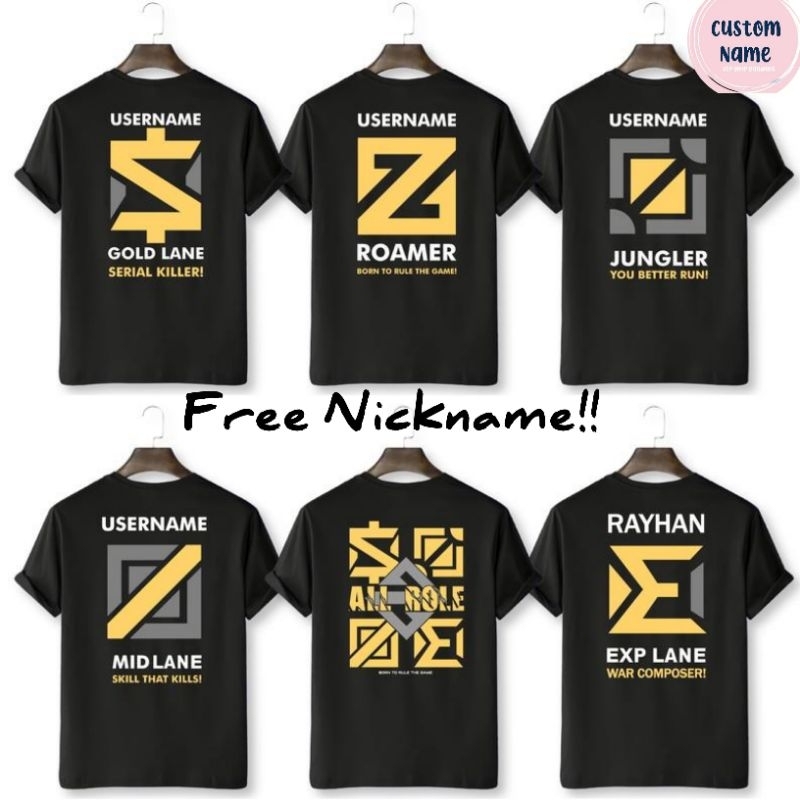 Jual Kaos T-shirt Game Mobile Legend All Role Baju ML Custom Nama MLBB ...