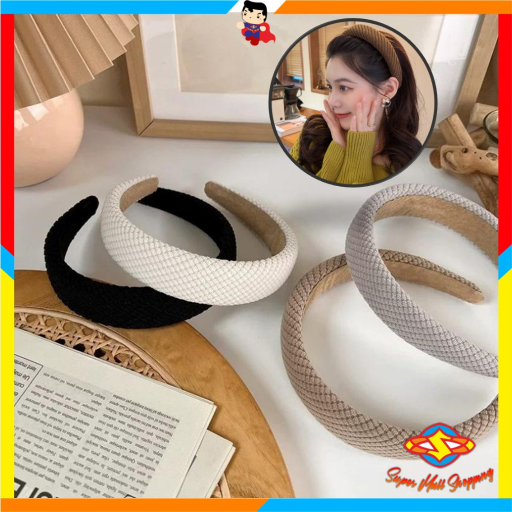 Jual Sms Bando Korea Wanita Kain Motif Tikar Busa Tebal Headband Cloud Lebar Empuk Bandana 