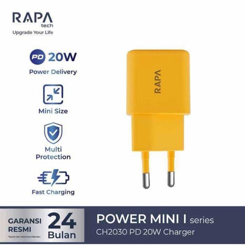 Jual RAPA CHARGER POWER MINI 1 PORT KABEL Konector USB TypeC CH2030