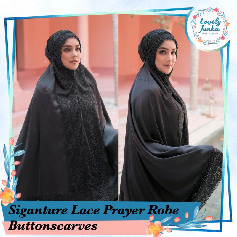 Jual [READY] SIGNATURE LACE PRAYER ROBE BUTTONSCARVES (BLACK) | Shopee ...