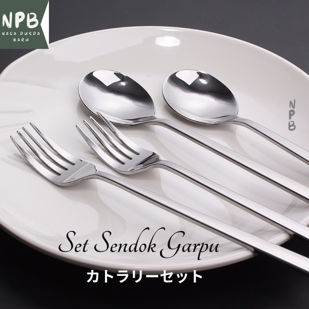 Jual Stainless Korean Spoon and Fork with Long Handle Set Sendok