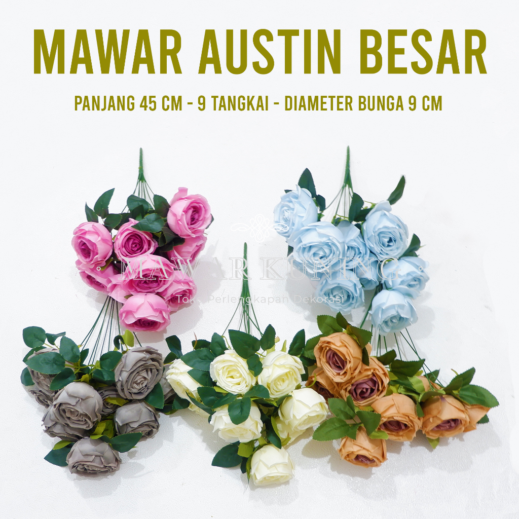 Jual FLOPY [ 9 Tangkai ] Artifisial Bunga Mawar Austin Besar ...