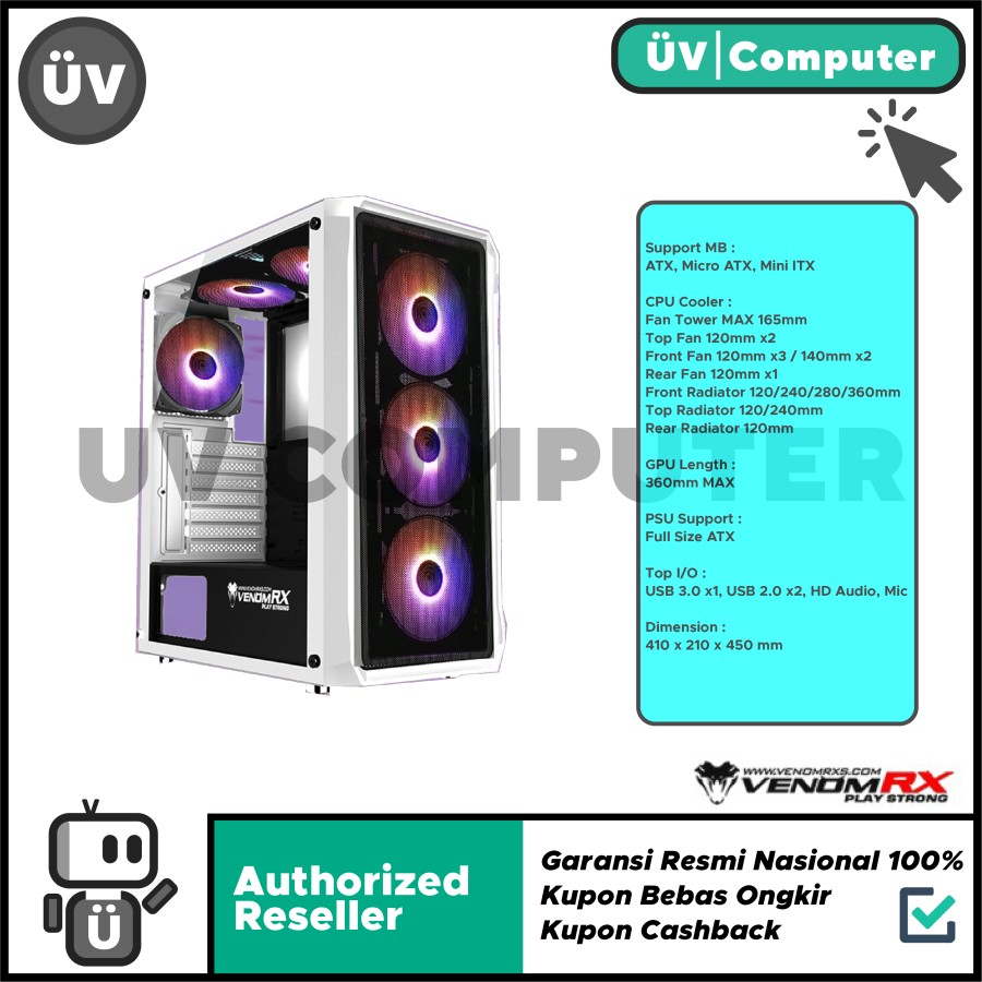 Jual Casing Pc Komputer Venomrx Genjiro Mid Tower Atx Case Fan Argb