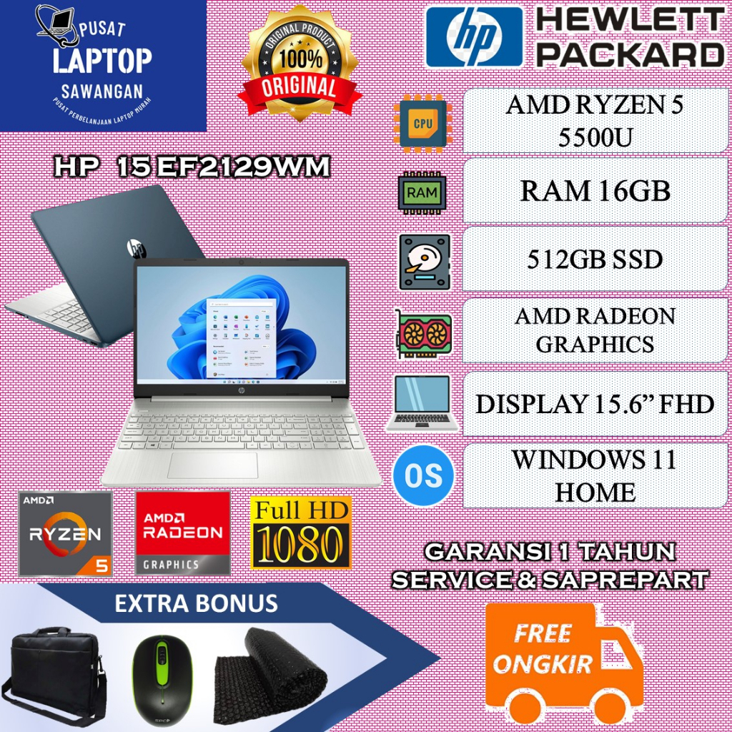 Jual Laptop Hp 15 Ef2129wm Amd Ryzen 5 5500u 16gb 512gb Fhd Windows 11 Blue Shopee Indonesia 7457
