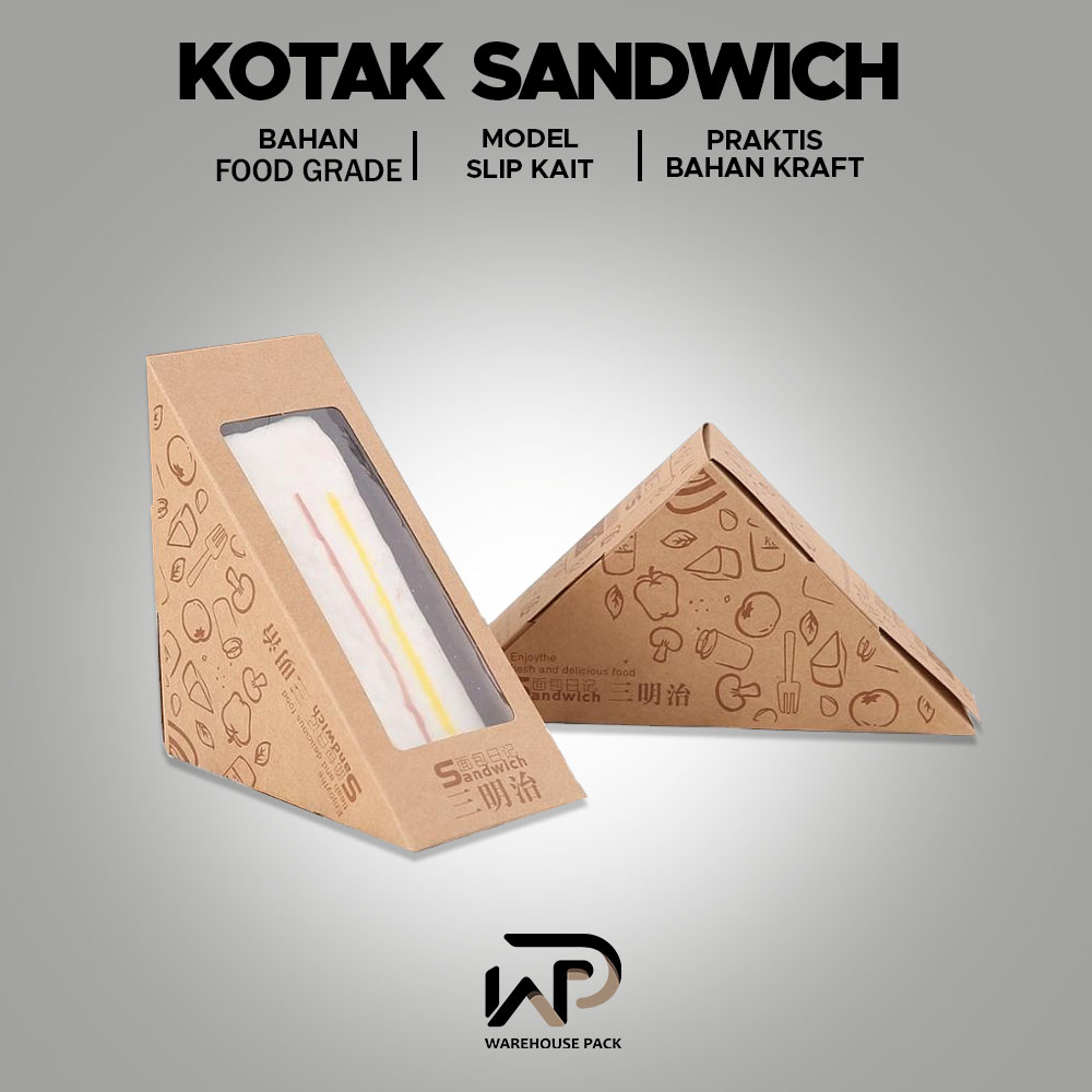 Jual ( 10 Pcs ) Kotak Sandwich Paper Craft Kemasan Sandwich Segitiga