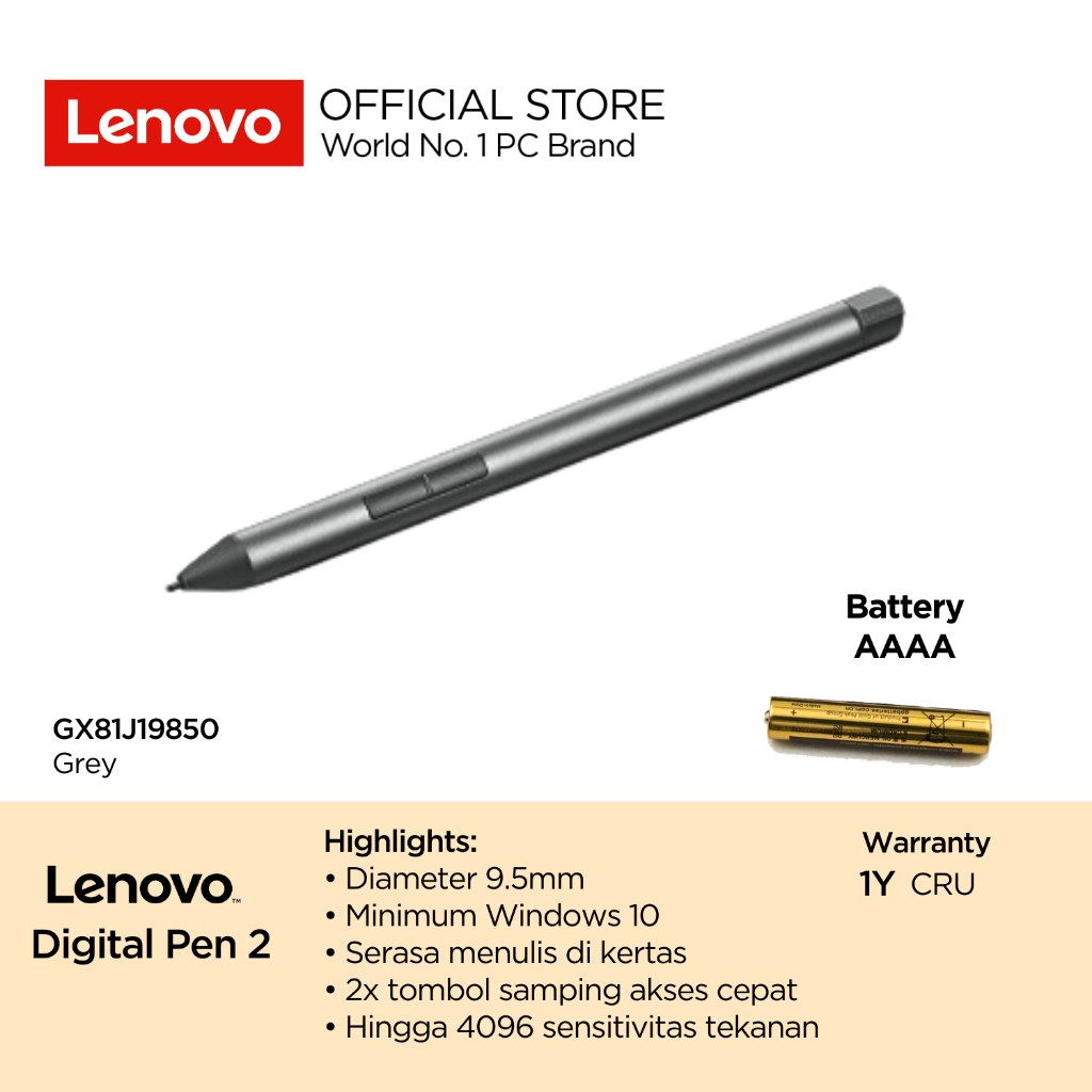 Jual Lenovo Digital Pen 2 GX81J19850 Stylus + Baterai AAAA Battery