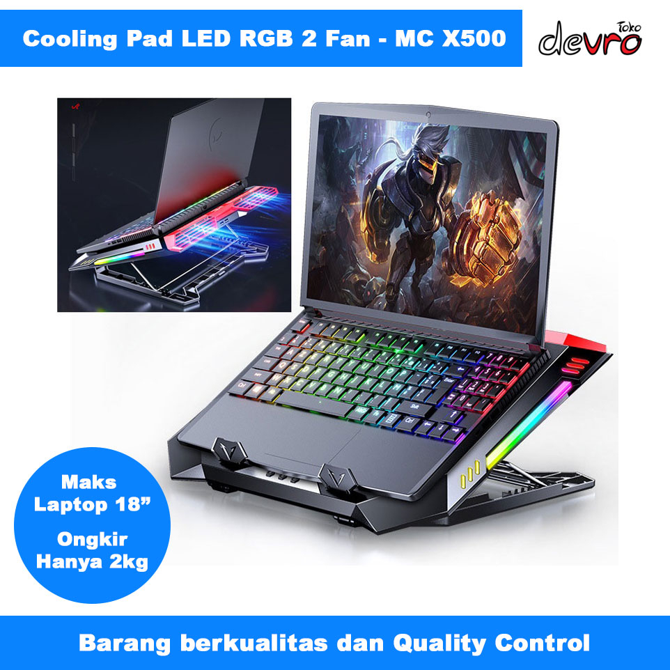 Jual Cooling Pad Laptop Gaming Turbocharged RGB LED Light 2 Fan MC