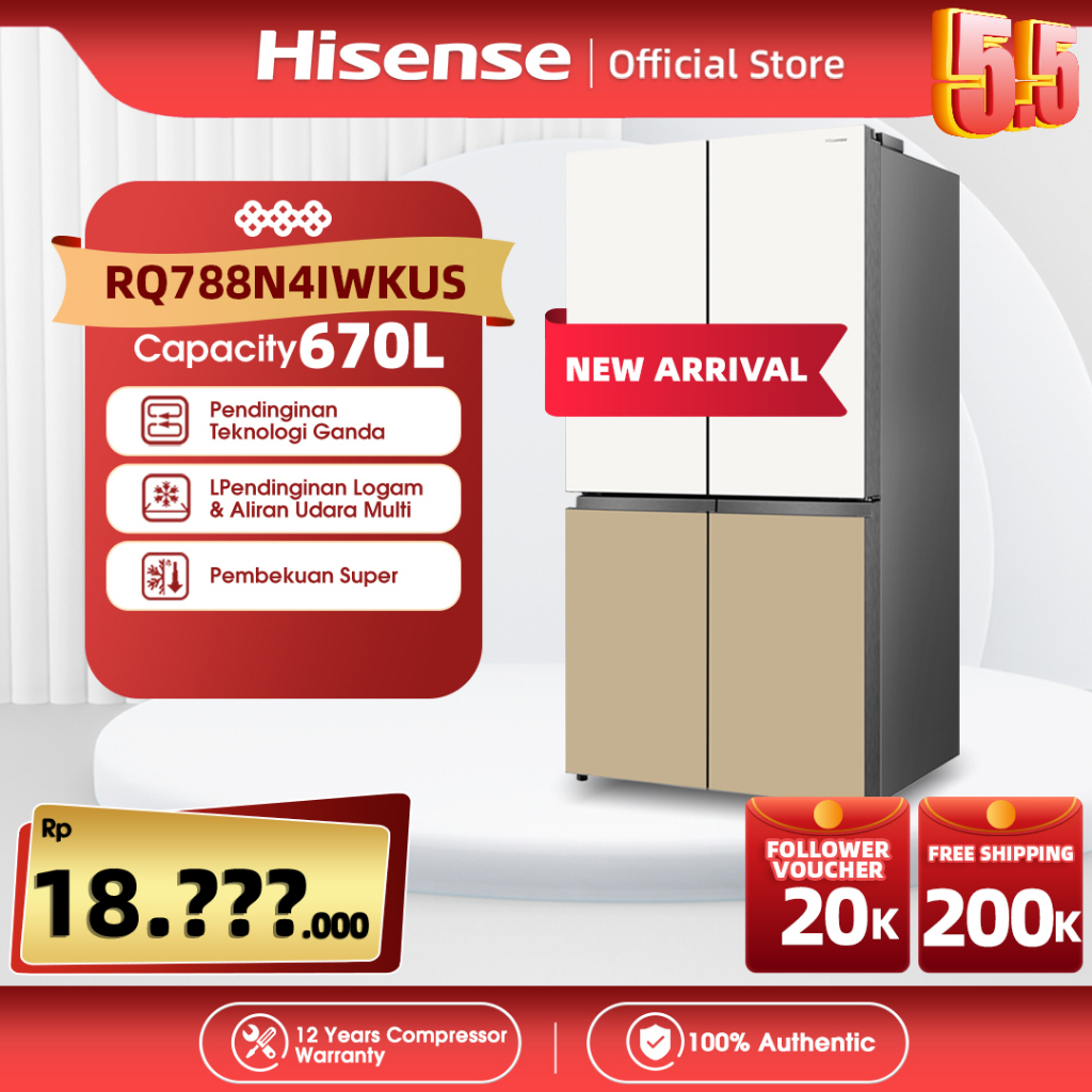 Jual Hisense Kulkas 670L 4 Pintu Side by Side Refrigerator 4 Door
