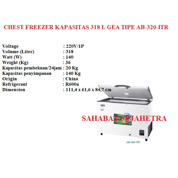 Jual BERAT SEBENARNYA Chest Freezer Kapasitas 318 L GEA TIPE AB-320ITR ...