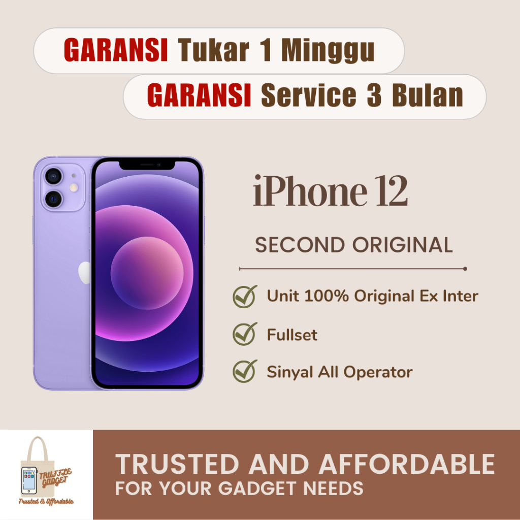 Jual IPhone 12 Second Seken Bekas Original Fullset 64GB 128GB 256GB ...