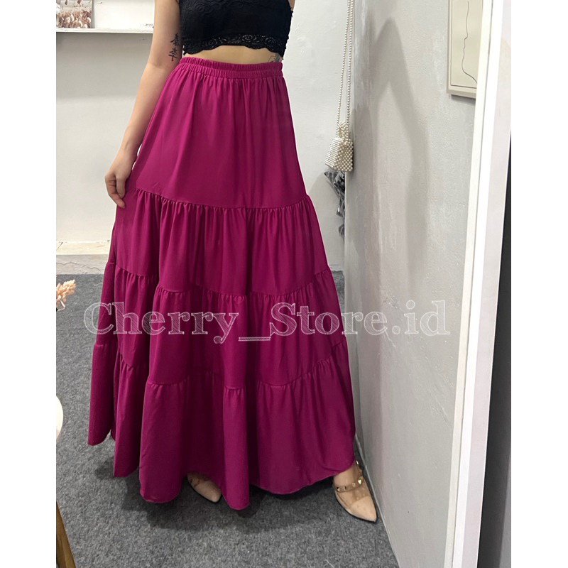 Jual Cherry_ rok panjang beraksen 4 susun | long skirt korean style ...