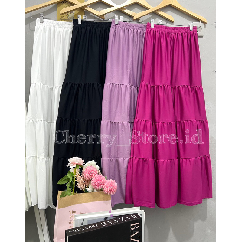 Jual Cherry_ rok panjang beraksen 4 susun | long skirt korean style ...
