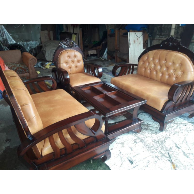 Jual Sofa Kayu Jati / Kursi Jati Minimalis Model Gajah 2 2 1 Seat