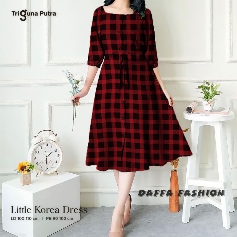 Jual Dress V-Neck Midi Korea Model Sabrina Dress A Line Print Daisy dress  casual motif kotak elegan | Shopee Indonesia