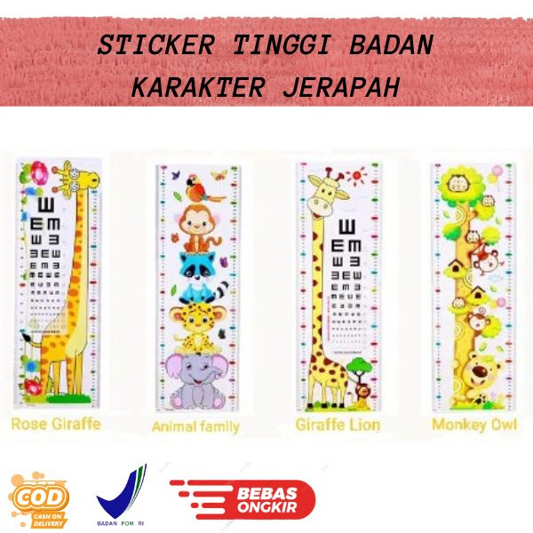 Jual COD / Sticker Pengukur Tinggi Badan Anak Karakter Hewan Jerapah ...