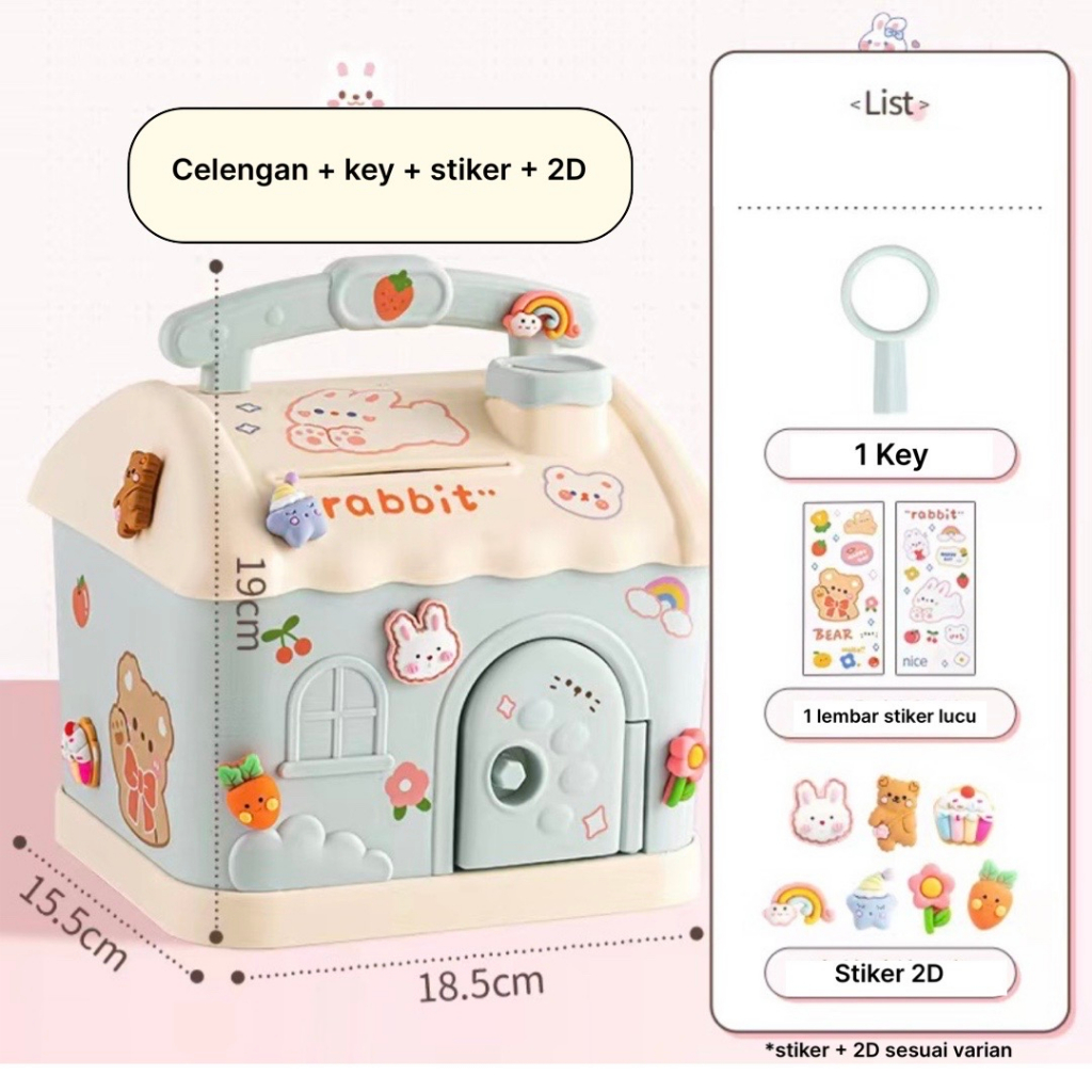 Jual CELENGAN RUMAH KOIN DIY CELENGAN ANAK CELENGAN UANG STIKER 2D