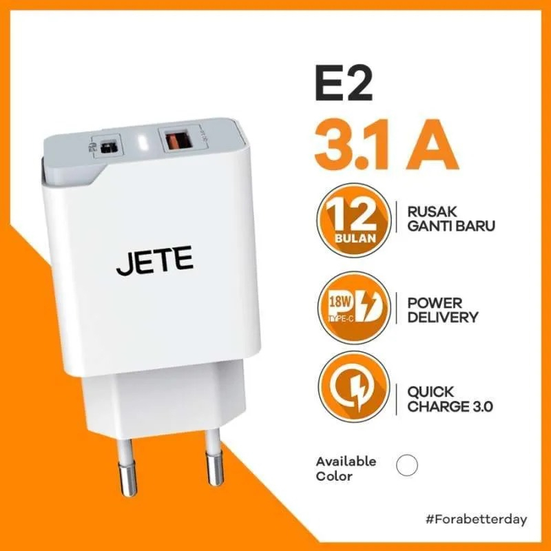 Jual JETE Kepala Charger E2 Power QC 3.0 Type C PD 20W to iPhone ...
