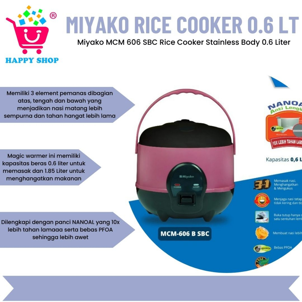 Jual Miyako MCM 606 B SBC Rice Cooker Stainless Body 0.6 Liter | Shopee ...