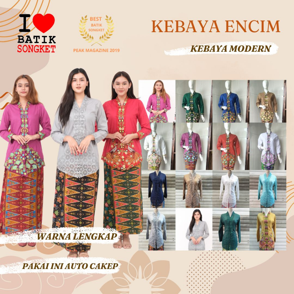 KEBAYA ENCIM BORDIR MERAK SET WISUDA MODERN LASER HIJAB REMAJA DRESS BRUKAT  KUTUBARU KATUN LENGAN PANJANG BETAWI ONDEL - Main Image