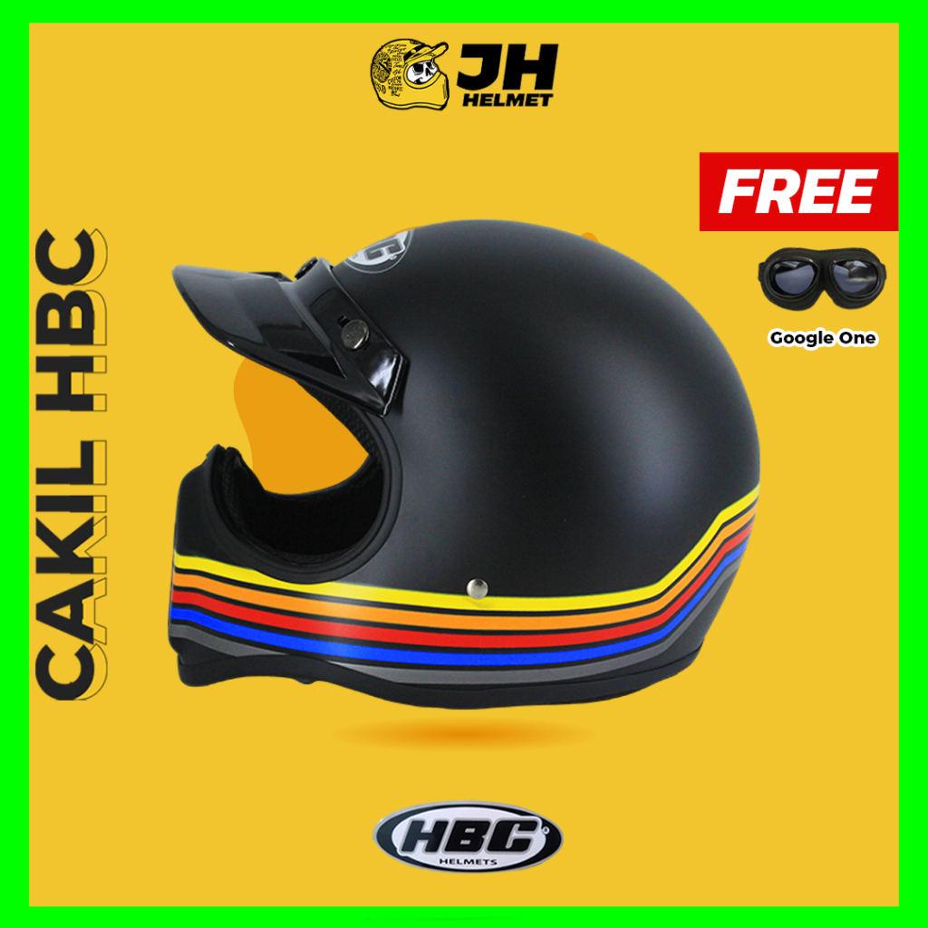 Jual Helm Cakil HBC Strip Black Doff + FREE GOGGLE | Original 100% ...