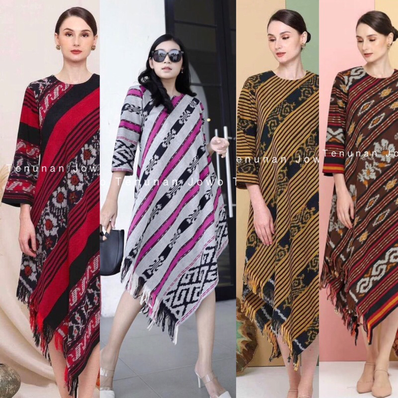 Jual dres asimetris etnik long dres asimetris tenun dres panjang rumbai ...