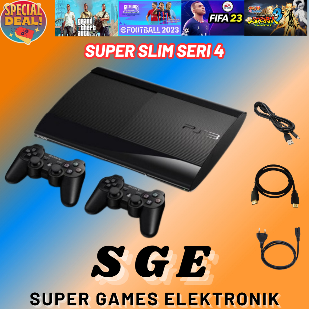 Jual PS3 Super slim Superslim 1TB / 120+500GB (64GAME) 2STICK SEGEL