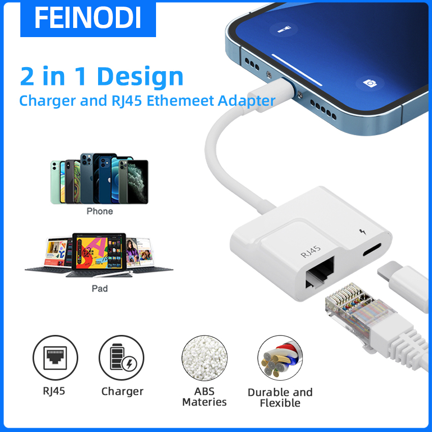 Jual FENODI Lighting to RJ45 adapter/Dongle,Pad to lan wired network cable with power
