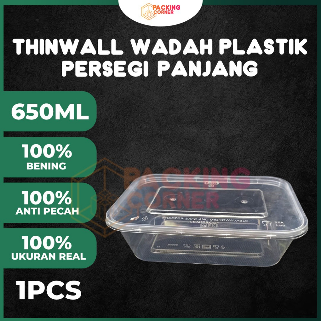 Jual Thinwall Persegi Panjang Rectangle Box Kotak Makan Nasi Plastik 650ml Shopee Indonesia 6005